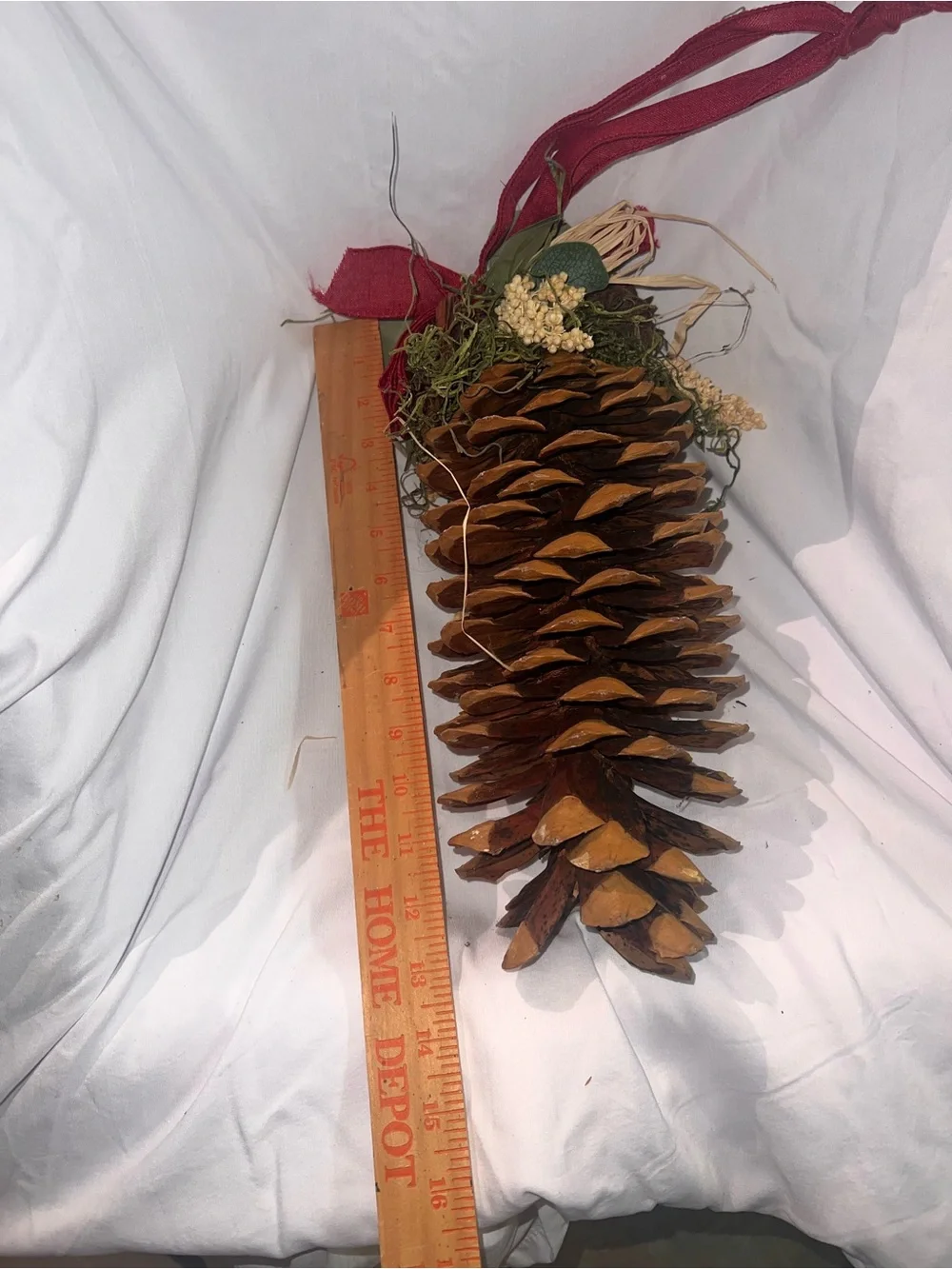 Natural Brown Pinecone Holiday Garland Ornament with Red Accent - Home Holiday